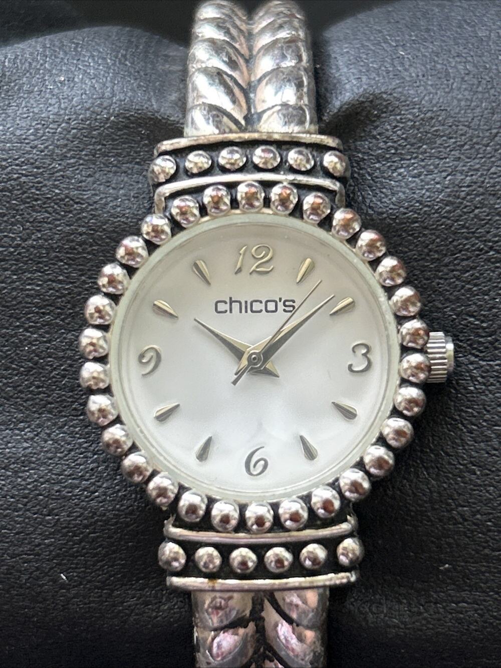 Chicos Silver Tone White Dial Women’s Cuff Watch